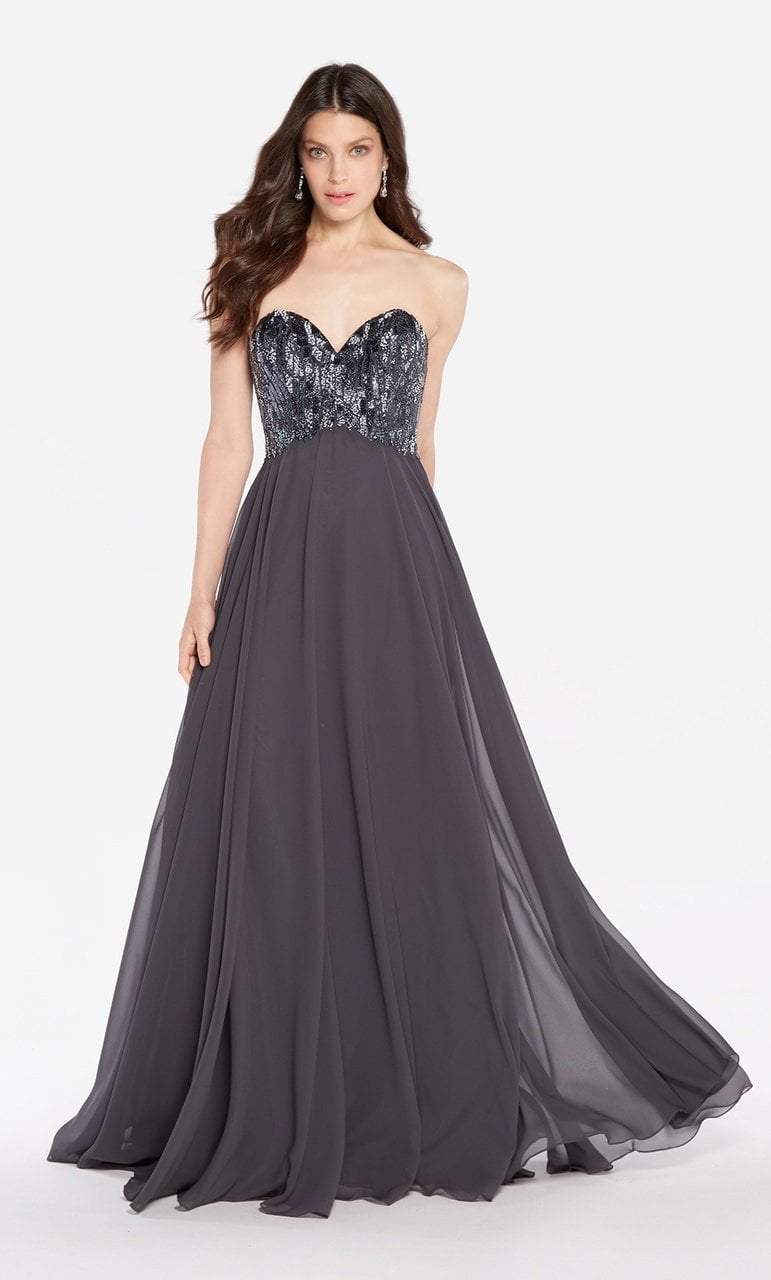 Alyce Paris - 60050 Embellished Sweetheart Chiffon A-line Dress In Gray