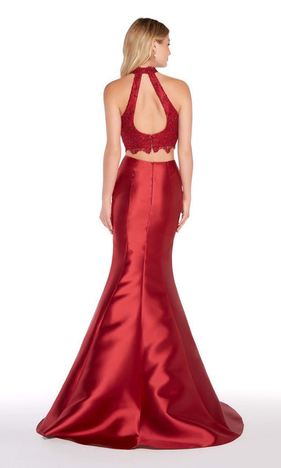 Alyce Paris - 60057 Two Piece Halter Lace and Mikado Mermaid Gown in Red