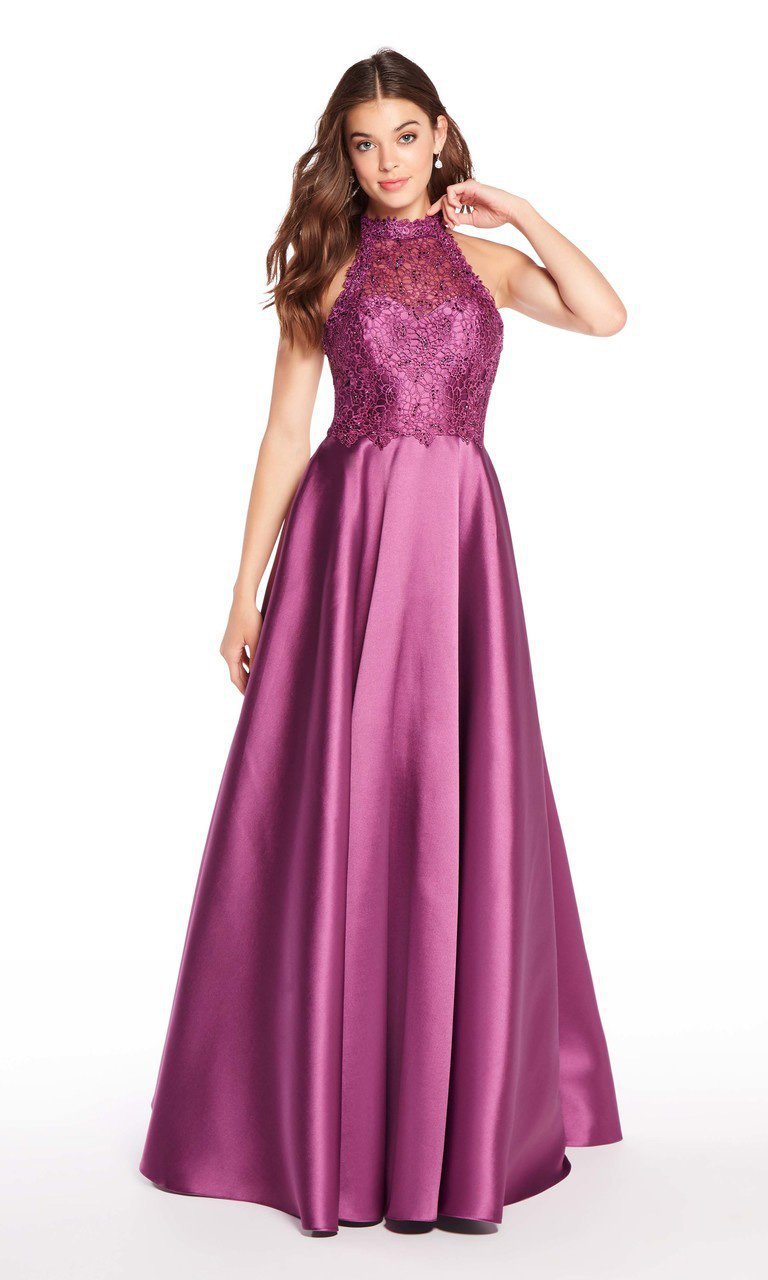 Alyce Paris - 60060 High Halter Lace Bodice A-Line Gown In Purple