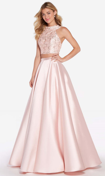 Alyce Paris - Cutout Back Croptop Two-Piece Gown 60063 In Pink