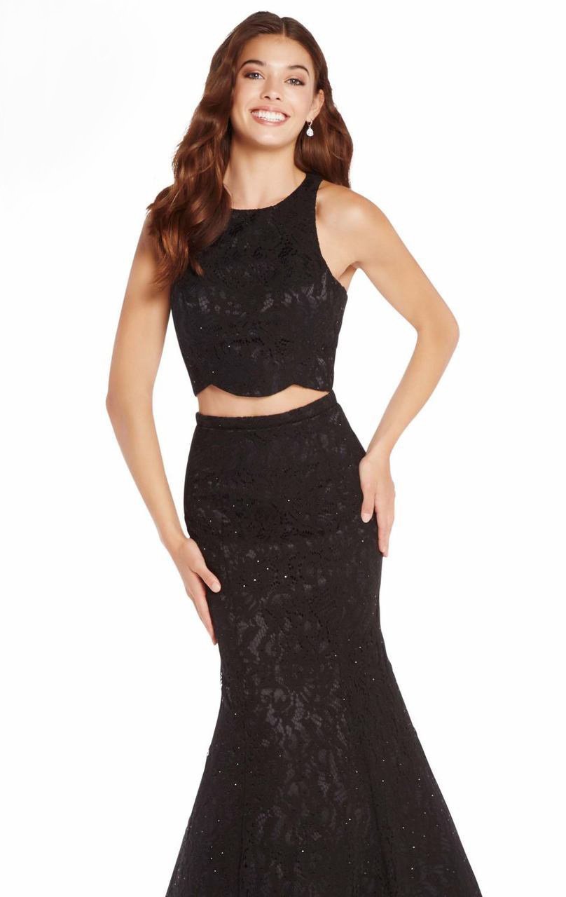 Alyce Paris - 60066 Two Piece Beaded Lace Trumpet Dress In Black
