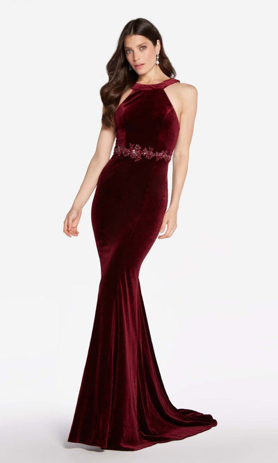 Alyce Paris - 60072 Jewel Neck Fitted Velvet Gown in Red