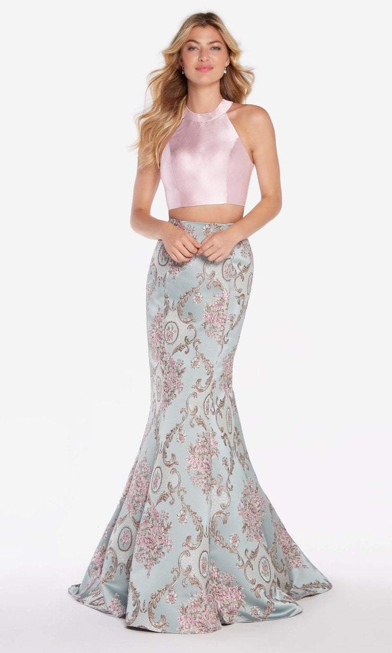 Alyce Paris - 60120 Two Piece High Halter Mermaid Gown in Blue and Pink
