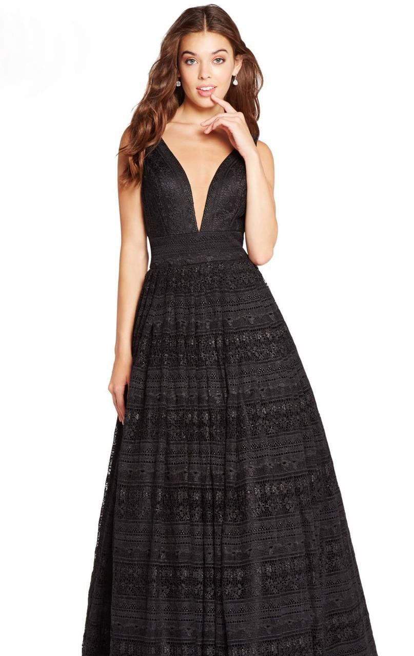 Alyce Paris - 60137 Plunging Lace Sleeveless Evening Gown In Black