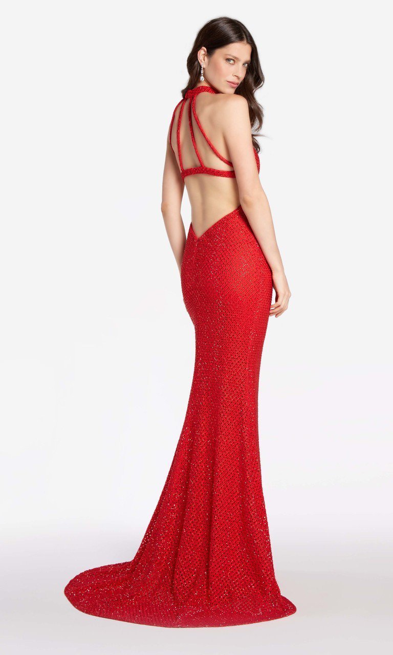 Alyce Paris - 60155 High Neck Diamond Lace Fitted Gown in Red