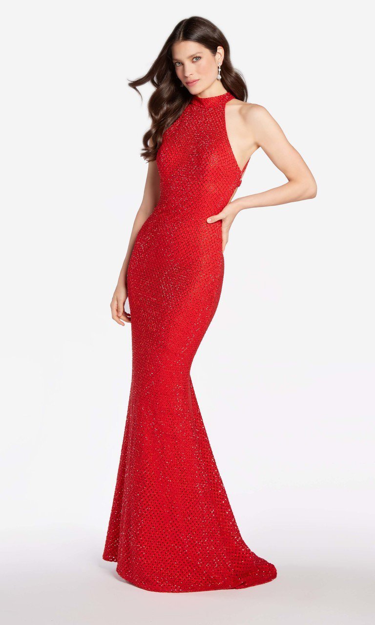 Alyce Paris - 60155 High Neck Diamond Lace Fitted Gown in Red