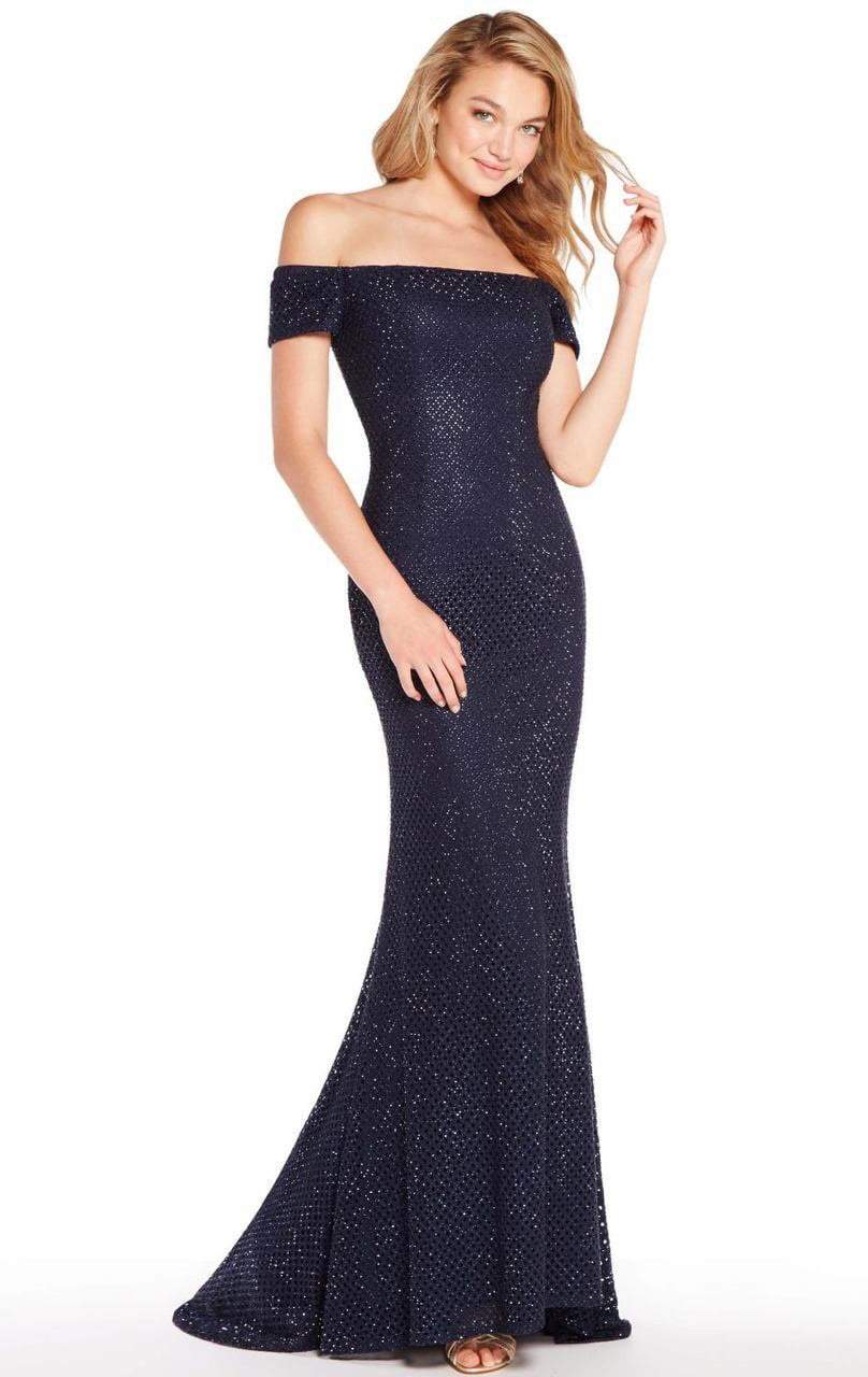 Alyce Paris - 60157 Fitted Off-Shoulder Evening Gown In Blue