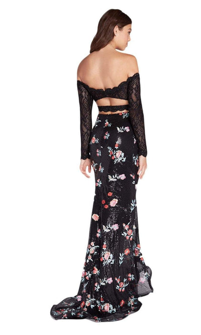 Alyce Paris - 60187 Lace Off-Shoulder Two-Piece Sheath Gown In Black