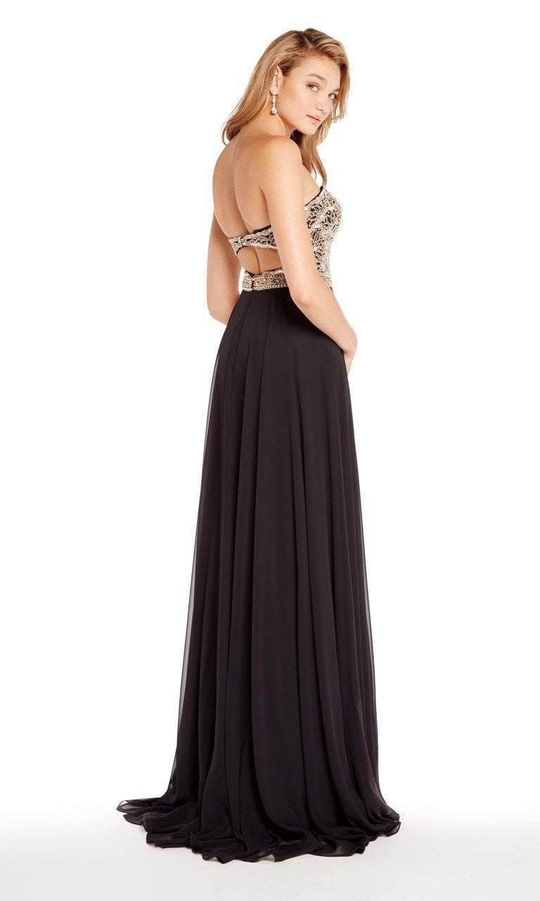 Alyce Paris - 60191 Metallic Beaded Bodice Strapless Chiffon Gown In Black