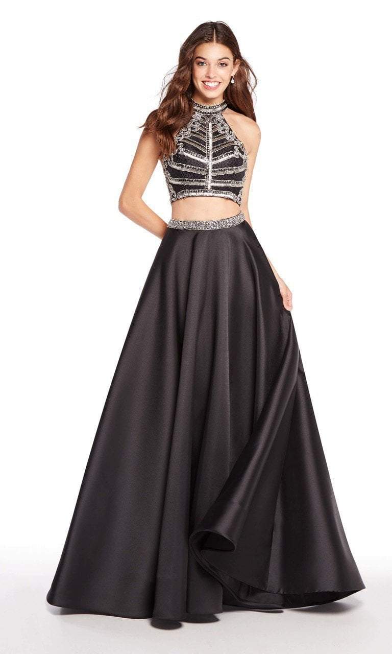 Alyce Paris - 60195 Beaded High Halter Neck Two-Piece Ballgown in Black and Silver