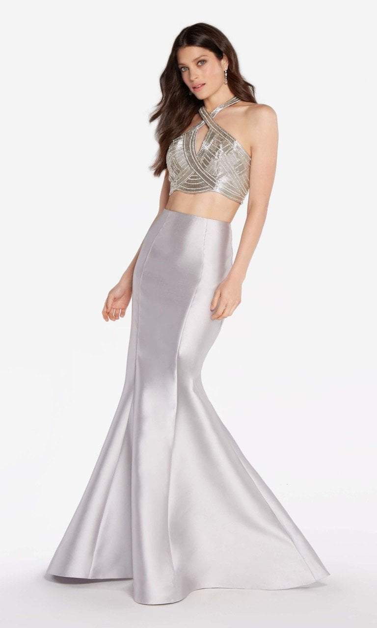 Alyce Paris - 60216 Halter Neckline Mikado Mermaid Gown in Silver