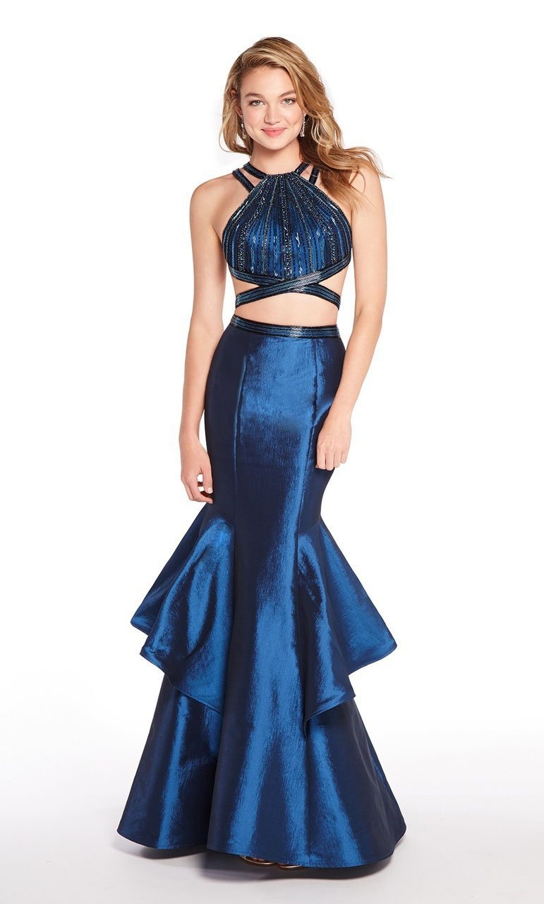 Alyce Paris - 60219 Beaded Halter Neck Two-Piece Mermaid Gown In Blue