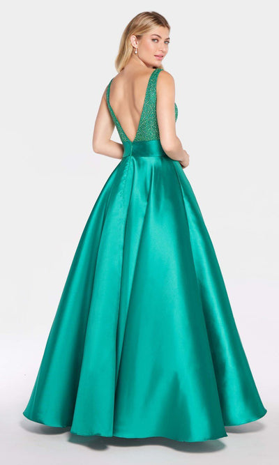 Alyce Paris - 60224 Beaded Plunging V-Neck Mikado Ballgown In Green