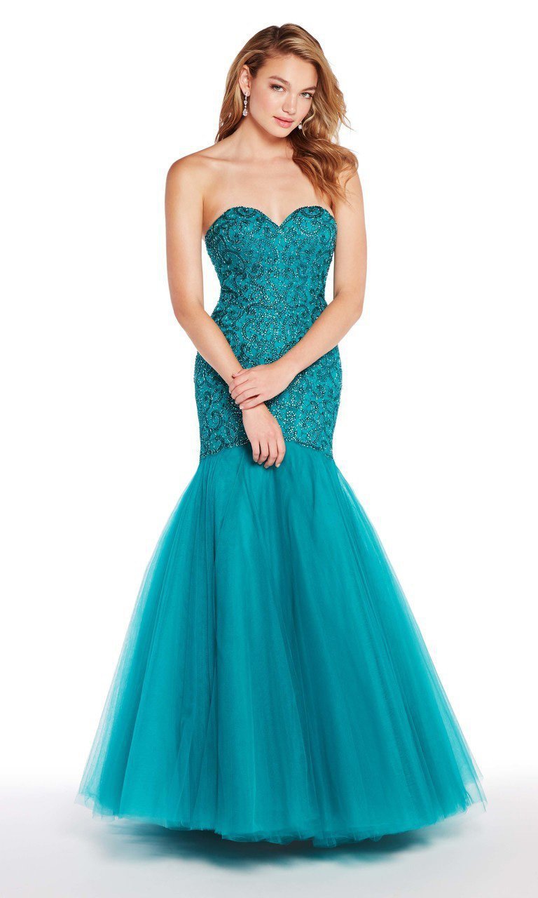 Alyce Paris - 60229 Strapless Bead-Embellished Trumpet Gown In Blue and Green