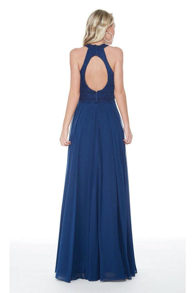 Alyce Paris - 60256 Halter A-Line Evening Dress with Keyhole Cut Back in Blue