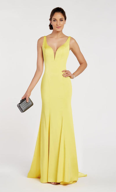 Alyce Paris - 60280 Plunging Illusion V Neck Sleeveless Mermaid Gown In Yellow