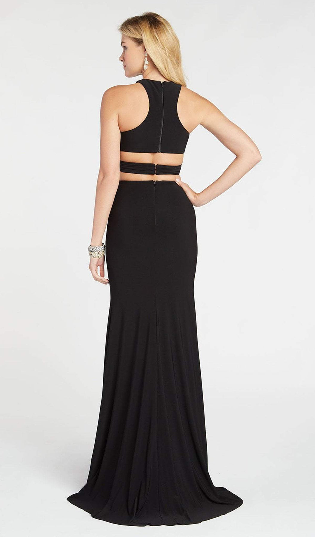 Alyce Paris - 60284 Fitted Two Piece Halter Jersey Dress with Slit In Black