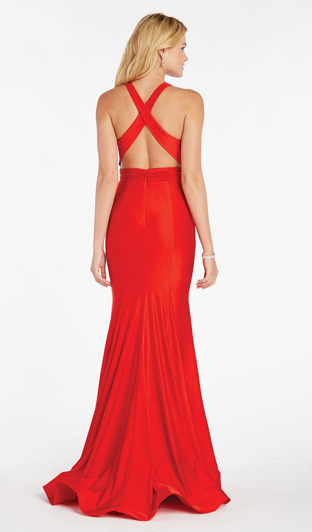 Alyce Paris - 60285 Plunging Halter V-neck Trumpet Dress With Train In Red