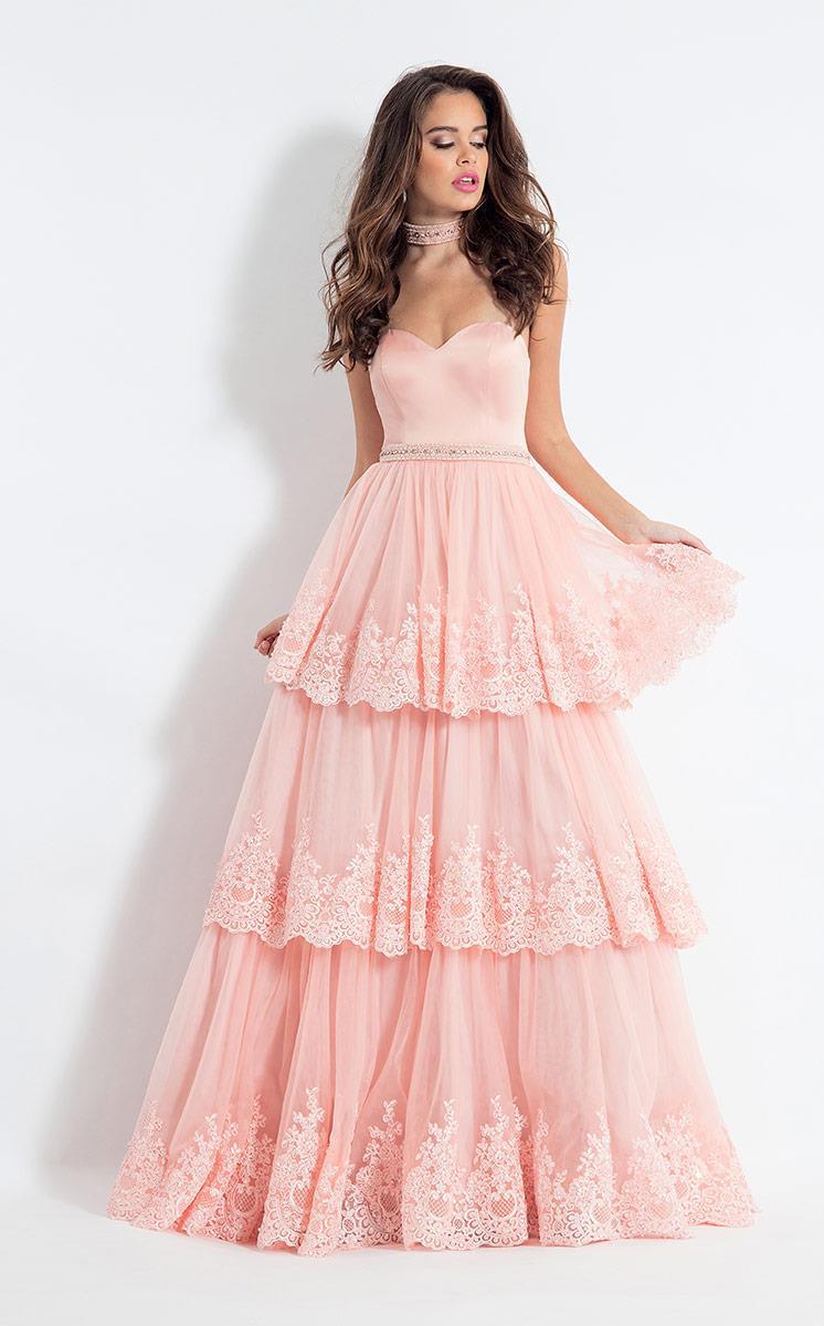 Rachel Allan - 6029 Lace Appliqued Strapless Gown in Pink