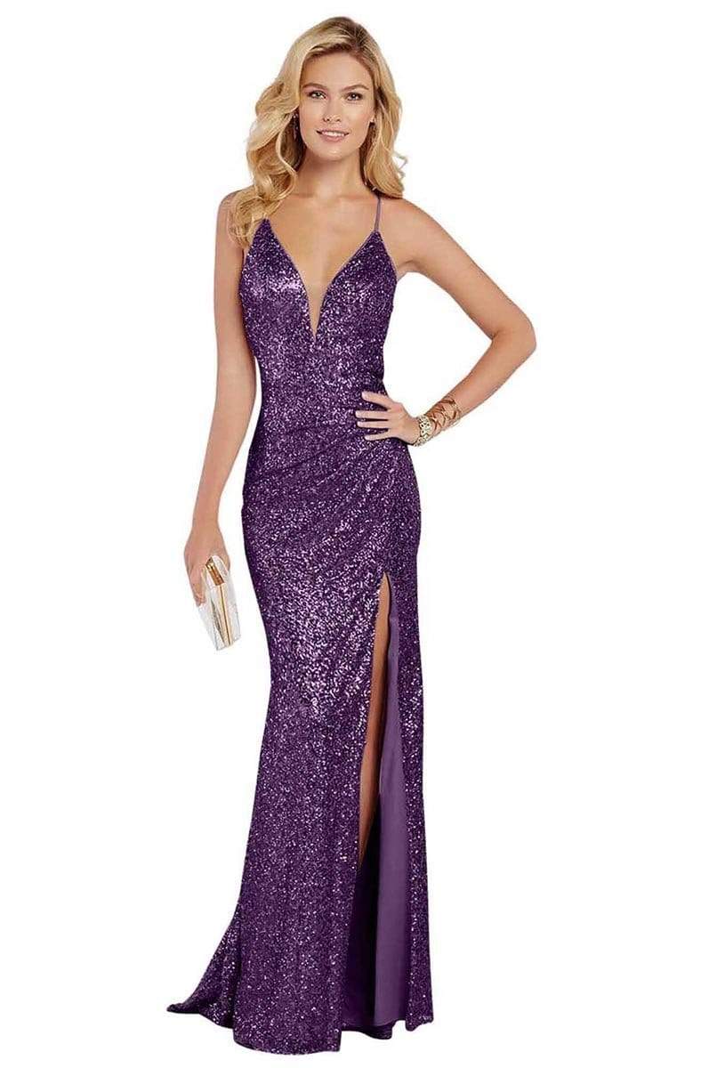 Alyce Paris - 60304 Sequined Deep V-neck Trumpet Dress in Purple