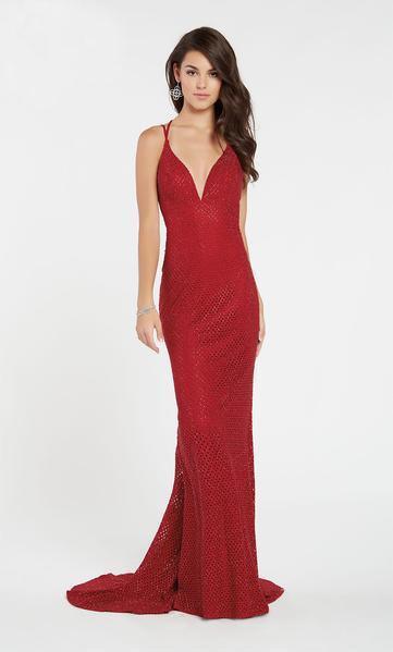 Alyce Paris - 60316 Diamond Lace Plunging V-neck Trumpet Dress In Red