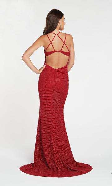 Alyce Paris - 60316 Diamond Lace Plunging V-neck Trumpet Dress In Red