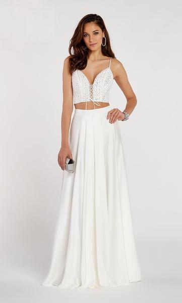 Alyce Paris - 60321 Two Piece Diamond Lace Chiffon A-line Dress In White