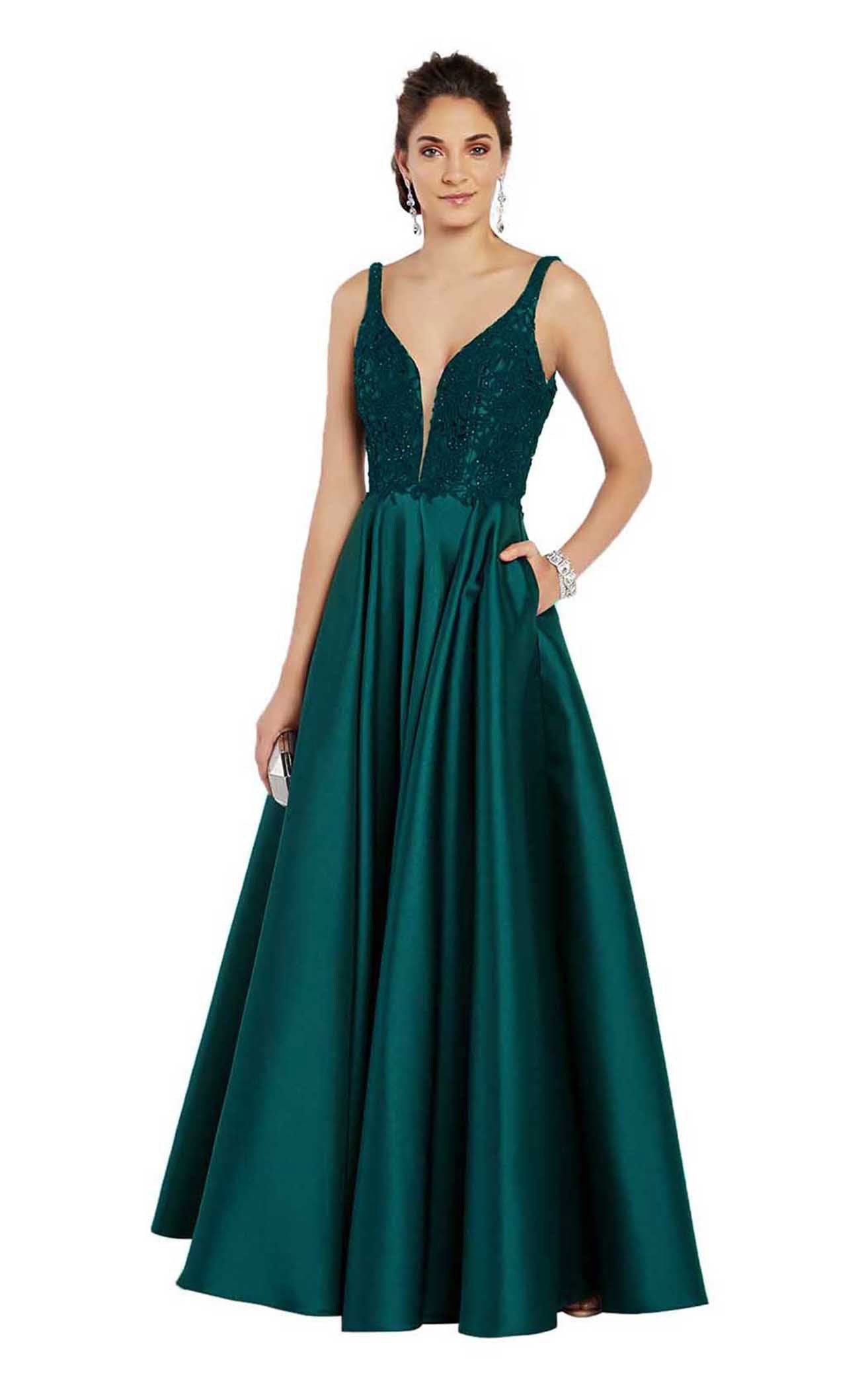 Alyce Paris - 60332 Plunging Scooped Back Lace A-Line Gown in Green