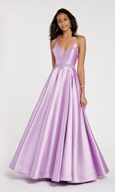 Alyce Paris - 60345 Sleeveless Low V Neck Illusion Mikado A-Line Gown In Purple