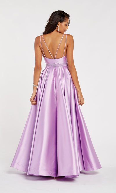 Alyce Paris - 60345 Sleeveless Low V Neck Illusion Mikado A-Line Gown In Purple