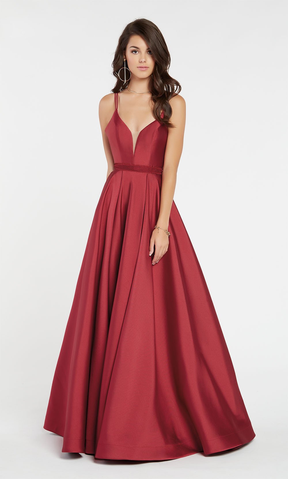 Alyce Paris - 60345 Sleeveless Low V Neck Illusion Mikado A-Line Gown In Red