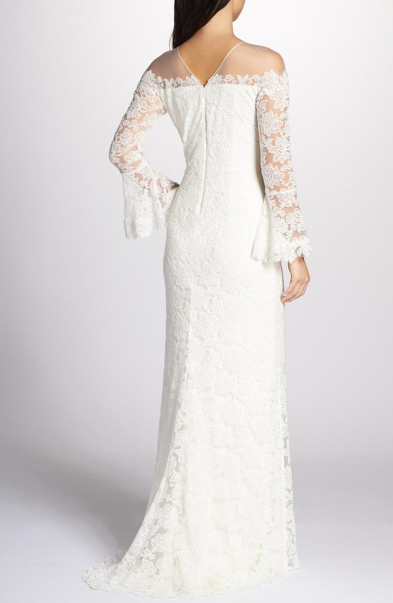 Tadashi Shoji - Bell Sleeve Lace Sheath Bridal Gown Wedding Dresses