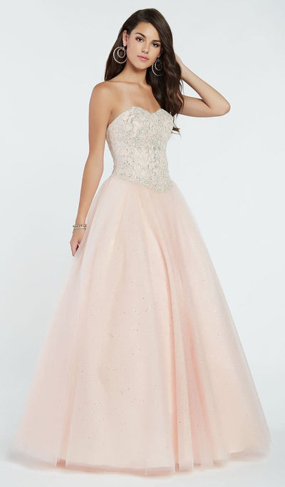 Alyce Paris - 60362 Strapless Beaded Lace Corset Top Tulle Gown In Pink