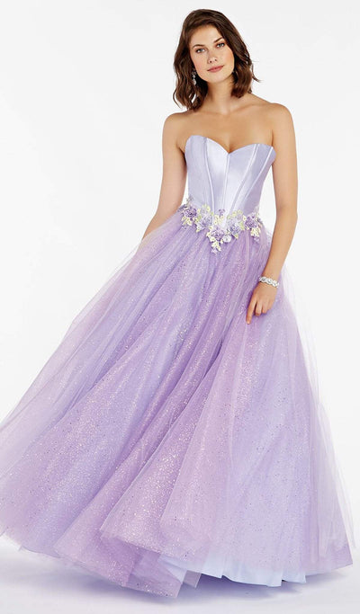 Alyce Paris - 60363 Mikado Sweetheart Floral Applique Tulle Ballgown In Purple