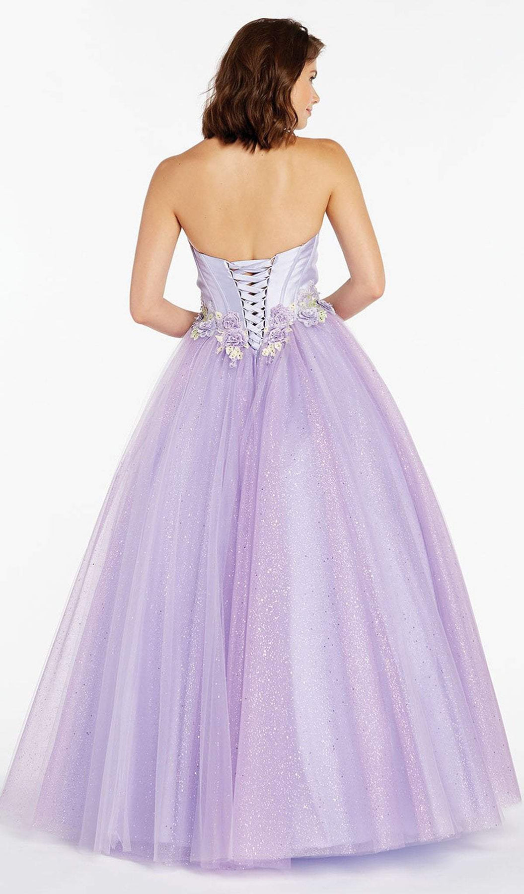 Alyce Paris - 60363 Mikado Sweetheart Floral Applique Tulle Ballgown In Purple