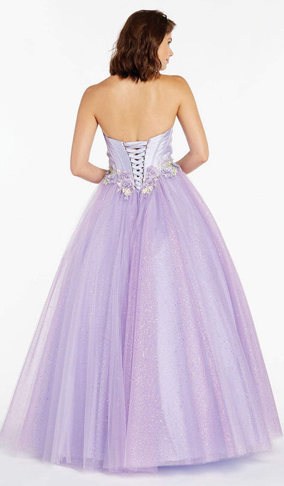 Alyce Paris - 60363 Mikado Sweetheart Floral Applique Tulle Ballgown In Purple