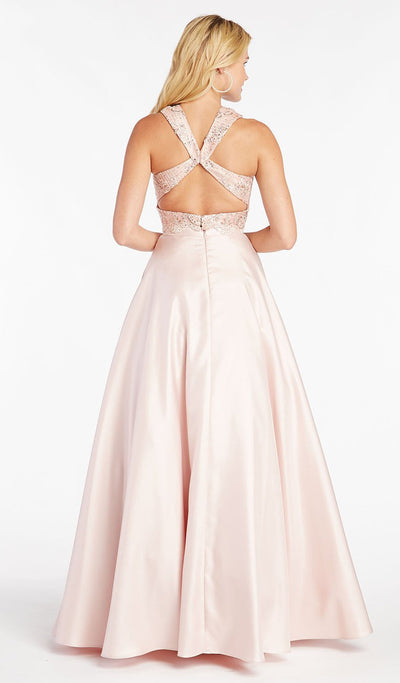 Alyce Paris - 60371 Shimmer Mikado Folded High Collar A-Line Gown In Pink