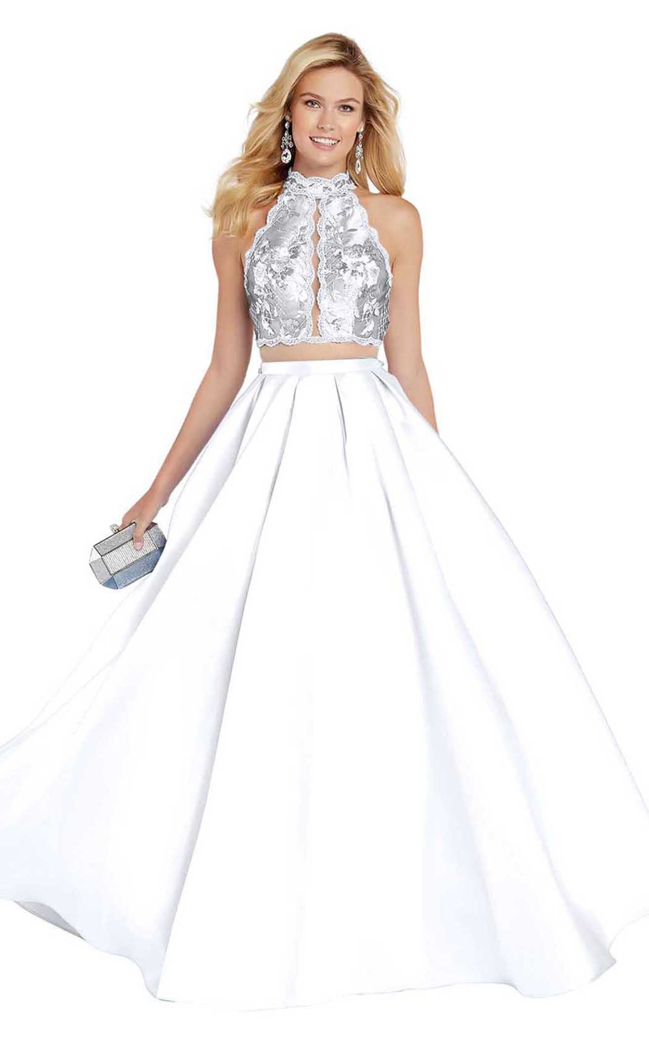 Alyce Paris - 60372 Two-Piece Illusion Paneled Halter Gown in White