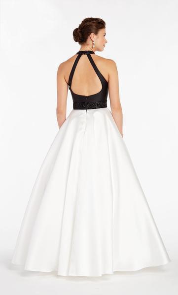 Alyce Paris - 60391 Two Tone Beaded High Halter Mikado A-line Dress In Black and White