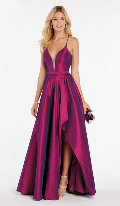 Alyce Paris - 60394 Illusion Plunging Neck High-Low Taffeta Prom Dress Special Occasion Dress 00 / Purple