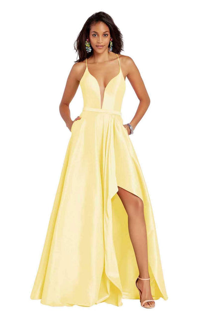 Alyce Paris - 60394 Illusion Plunging Neck High-Low Taffeta Prom Dress Special Occasion Dress 00 / Yellow