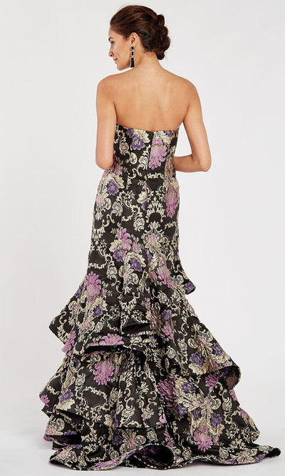 Alyce Paris - Strapless Sweetheart Brocade Tiered Mermaid Dress 60400SC In Black and Purple