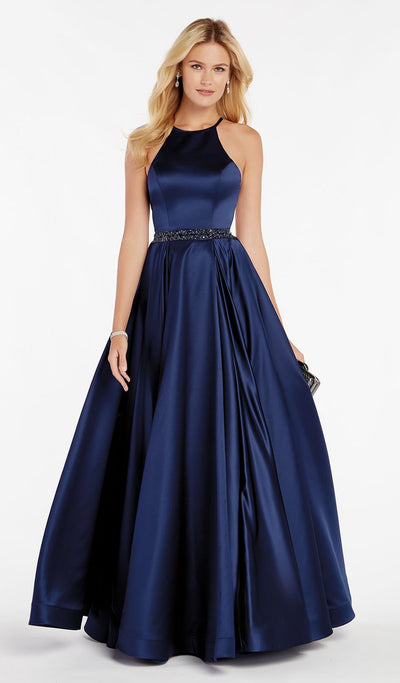Alyce Paris - 60417 Sexy Strappy Back Luxe Silk A Line Gown In Blue