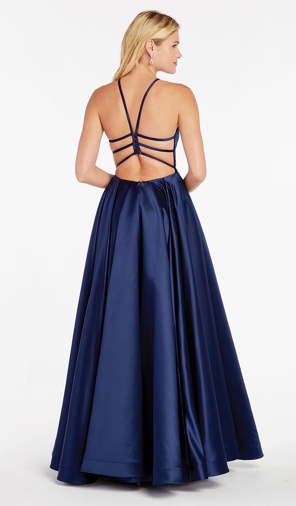 Alyce Paris - 60417 Sexy Strappy Back Luxe Silk A Line Gown In Blue
