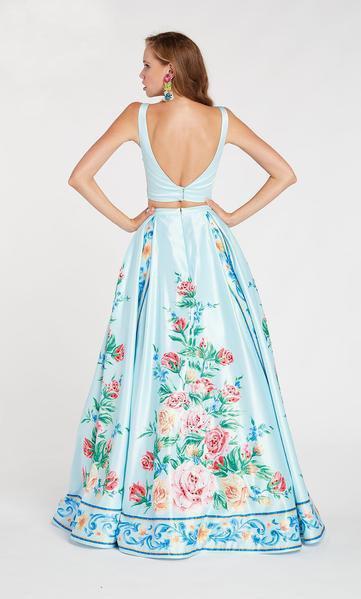 Alyce Paris - 60421 Hand Painted Printed Two Piece Satin A-line Dress In Green and Print