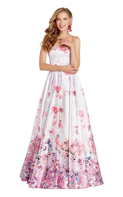 Alyce Paris - 60431SC Floral Print Pleated A-Line Gown