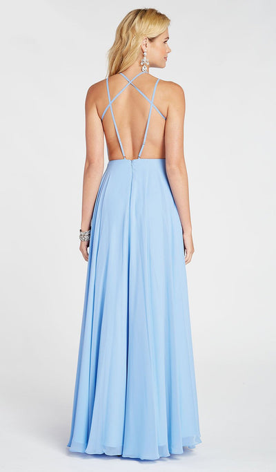 Alyce Paris - 60455 Plunging V-Neck High Slit Chiffon Gown In Blue