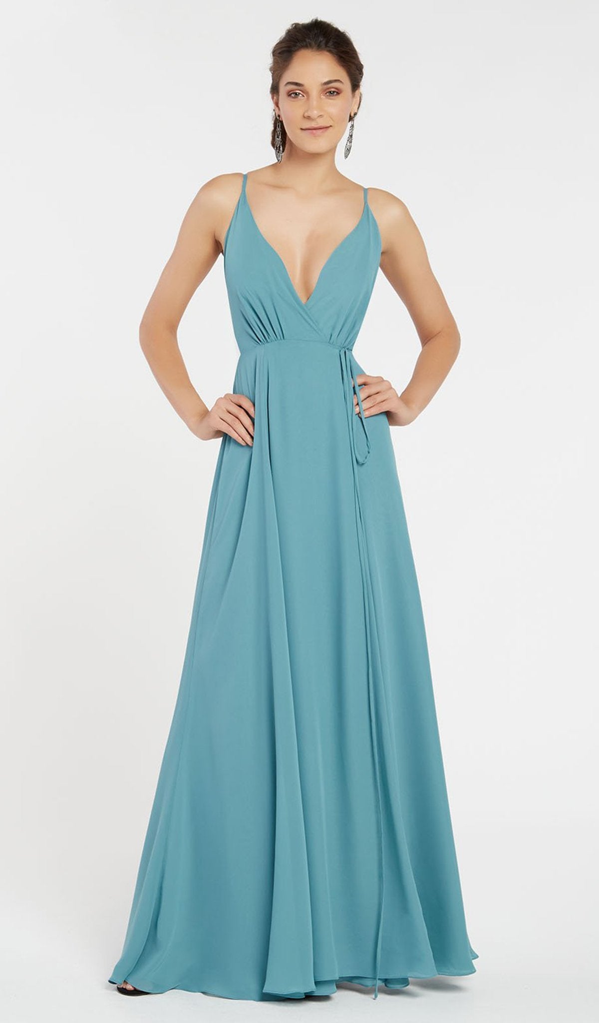 Alyce Paris - 60456 Sleeveless Wrap Style A-Line Gown In Blue