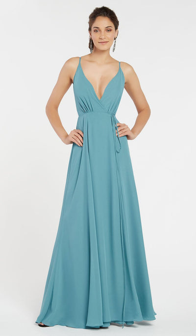 Alyce Paris - 60456 Sleeveless Wrap Style A-Line Gown In Blue