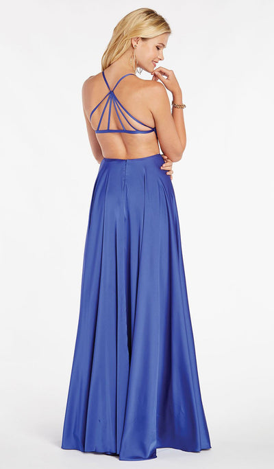 Alyce Paris - 60459 Halter Fitted Evening Gown with Slit In Blue
